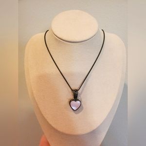 Vintage Italian Sterling Silver Pink Heart Shaped Mother Of Pearl Pendant w/chai